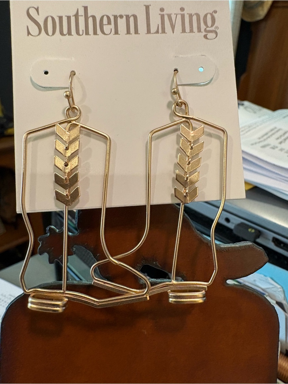 Southern Living Gold Cowboy Boot Chevron Dangle Earrings